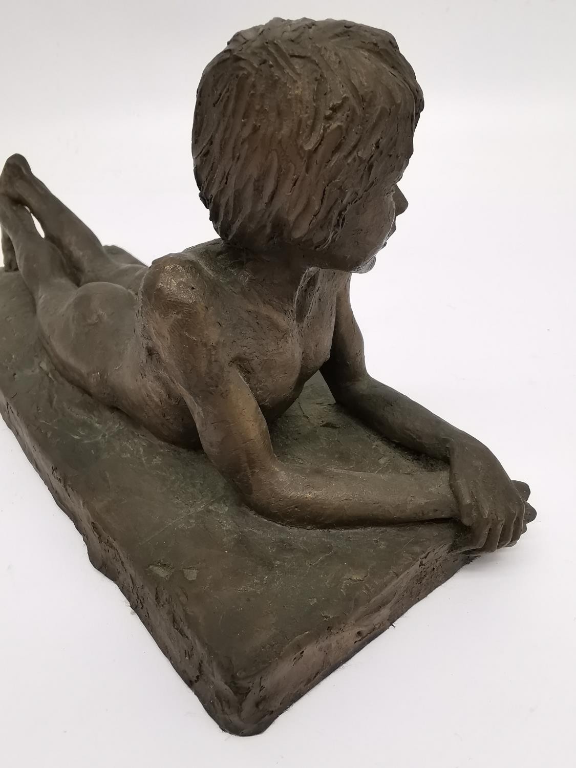 Neil Godfrey, British, b.1937, reclining bronzed resin of a lying naked young male, signed and dated - Image 7 of 8