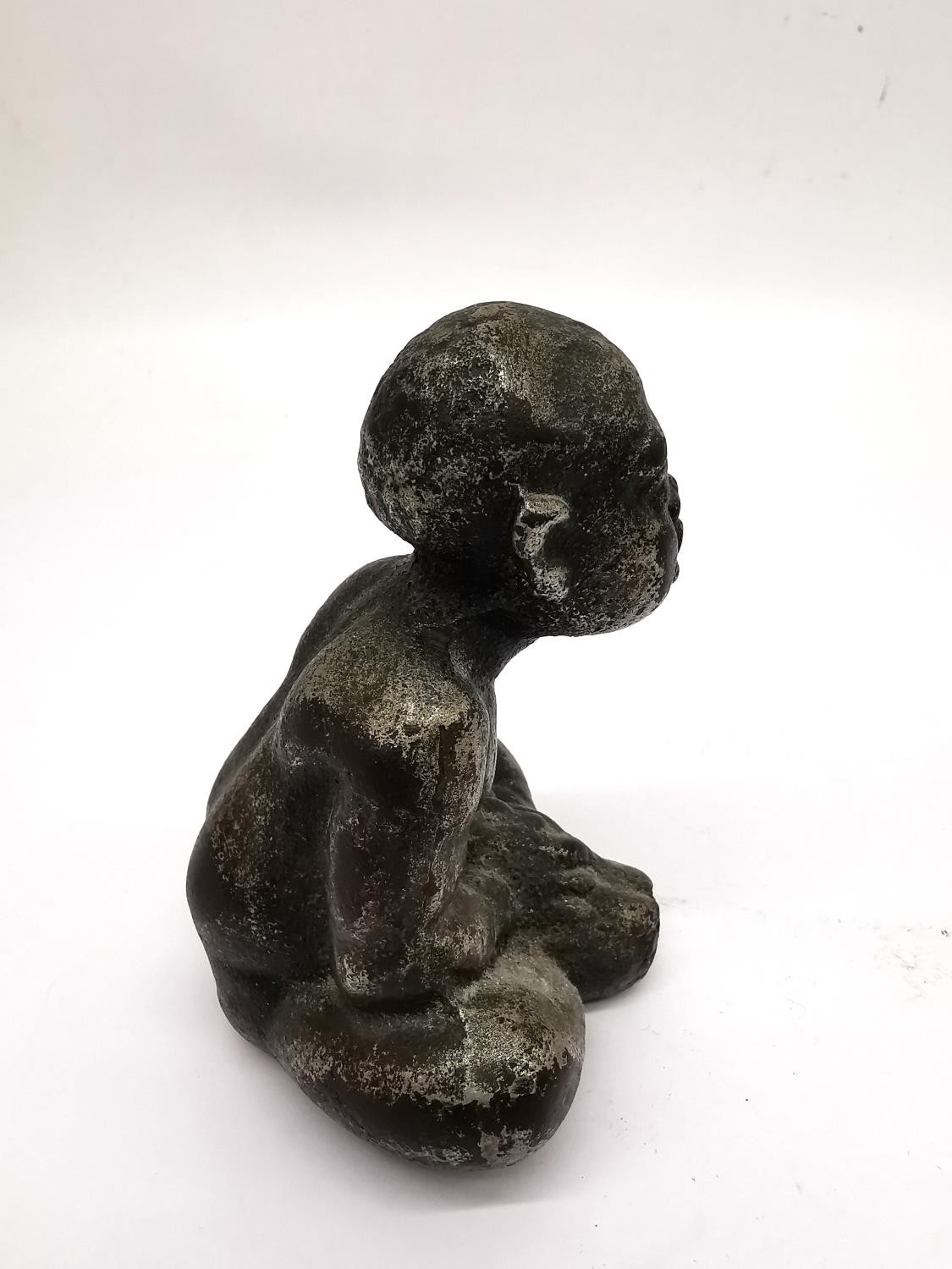 An early 20th century silvered bronze seated buddha in lotus position. H.12cm - Image 2 of 5