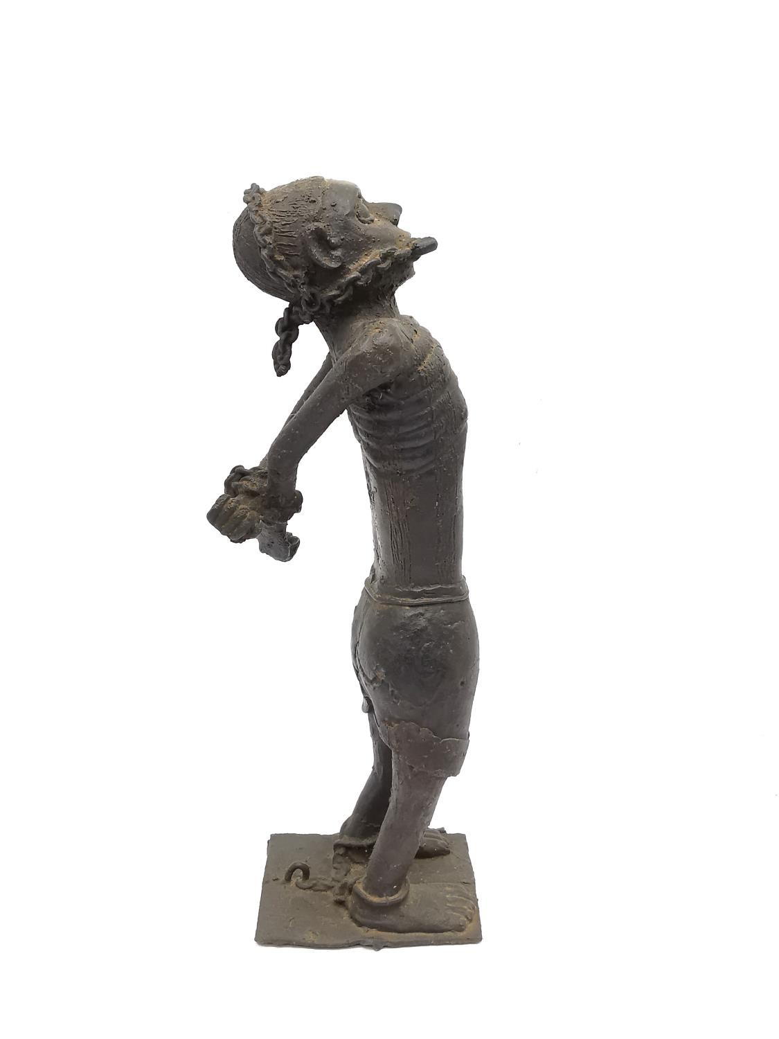 A mid 19th century bronze figure of an African slave, standing gagged, his hands chained behind - Image 4 of 9