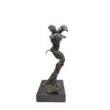 Samantha Keil, British, 20th Century, a stylised bronze figure of a leaning dancer with arms out