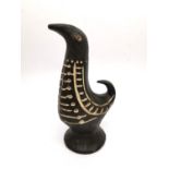 Tibor Reich, A Mid-century Denby Tigoware Madar pottery bird with incised cream design on a black