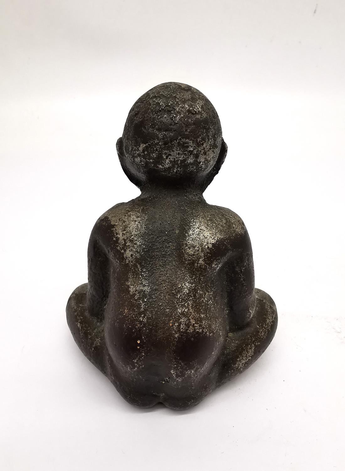 An early 20th century silvered bronze seated buddha in lotus position. H.12cm - Image 3 of 5