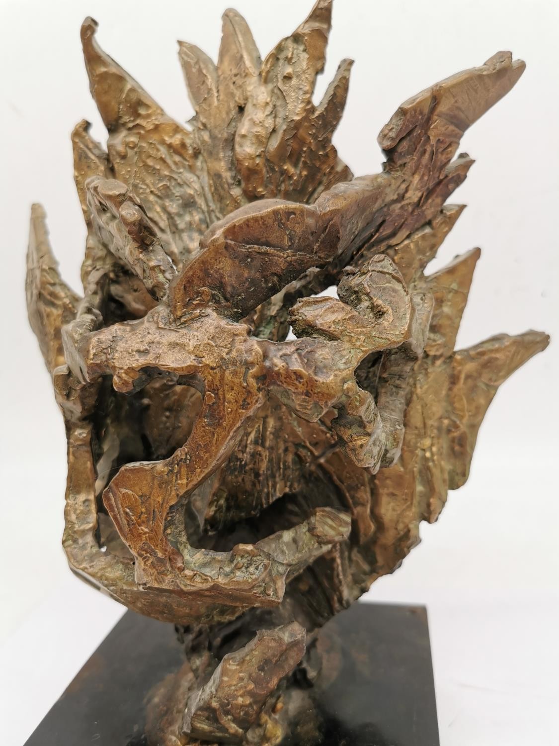 A Mid-century bronze sculpture of jagged abstract form, unsigned. Mounted on wooden base. H.31 W. - Image 6 of 6