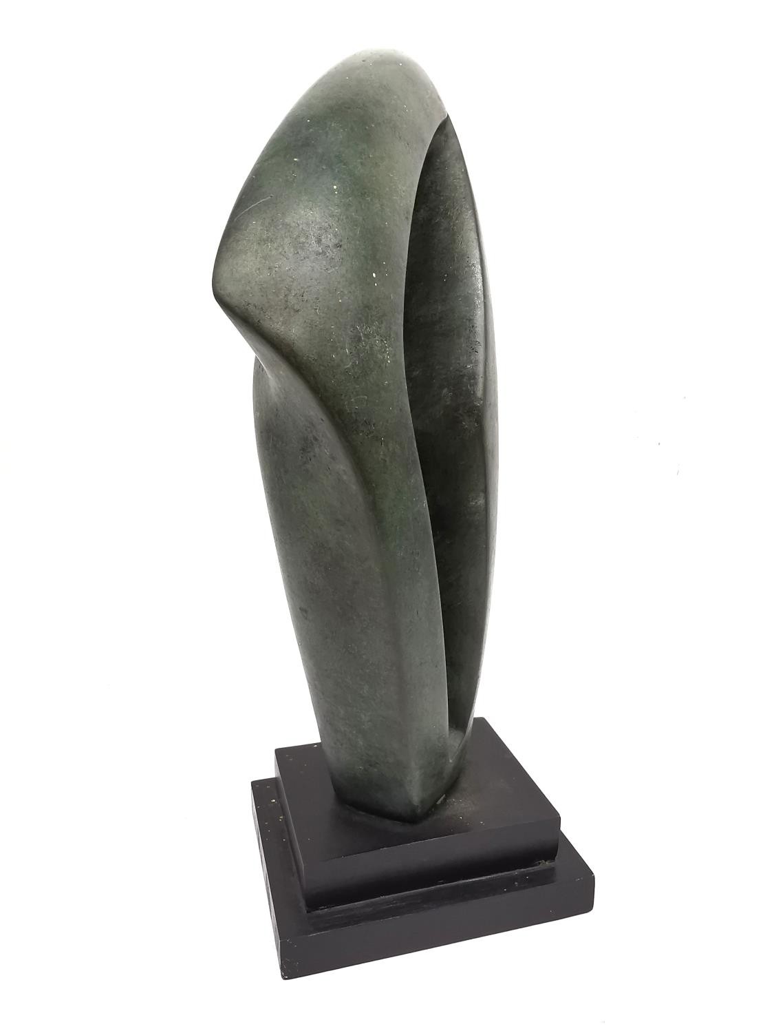 An abstract bronze effect resin sculpture on stepped base. H.41 W.16 D.14cm. - Image 3 of 6