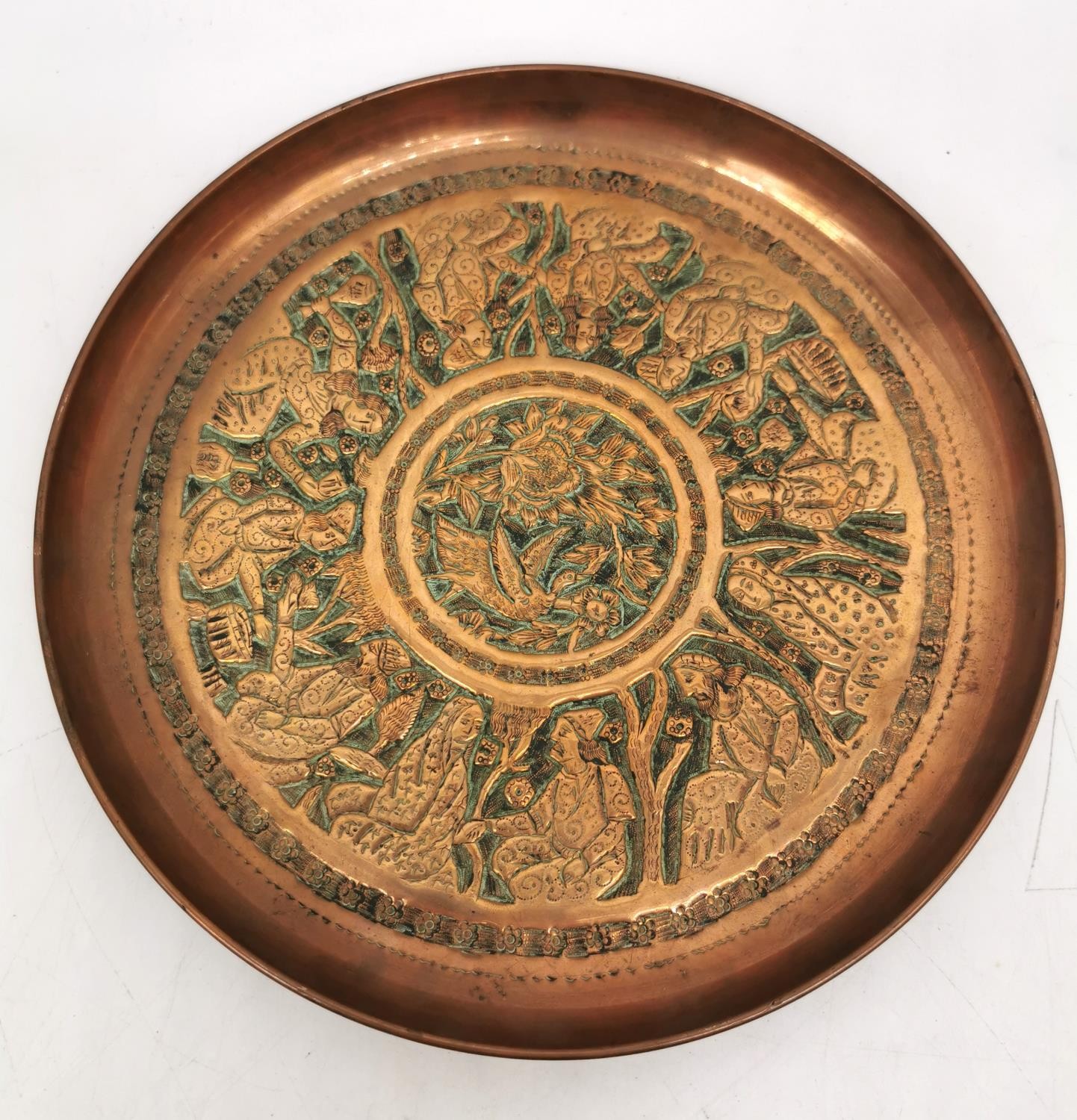 A collection of five early 20th century Persian copper repousse dishes, including a pair of coasters - Image 4 of 5