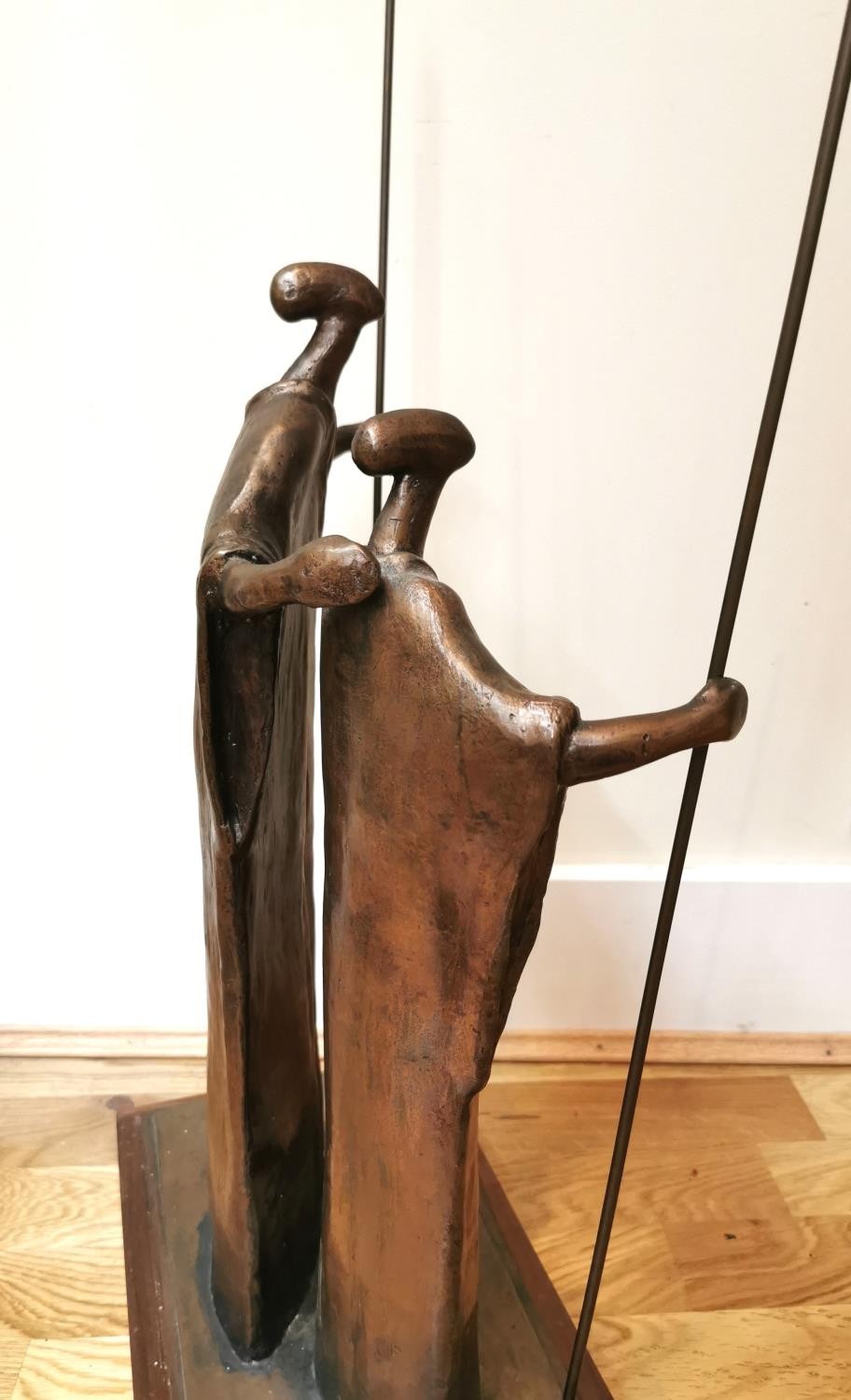 Wim De Roubaix, South African artist, large bronze sculpture of two robed figures holding spears - Image 7 of 11