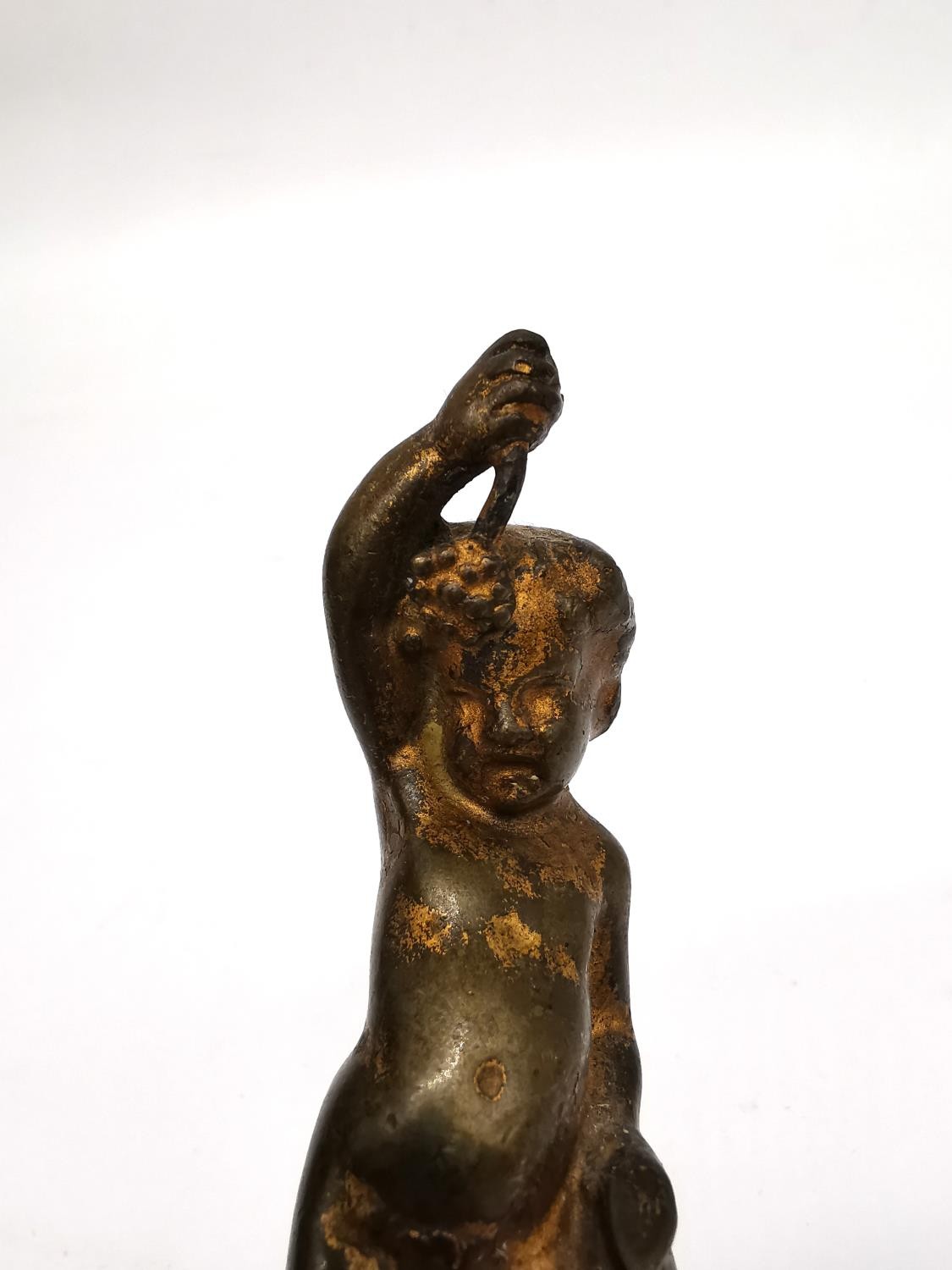 A 19th century gilt bronze putti on ebonised base along with brass seated Buddha. Tallest 14cm. - Image 3 of 8