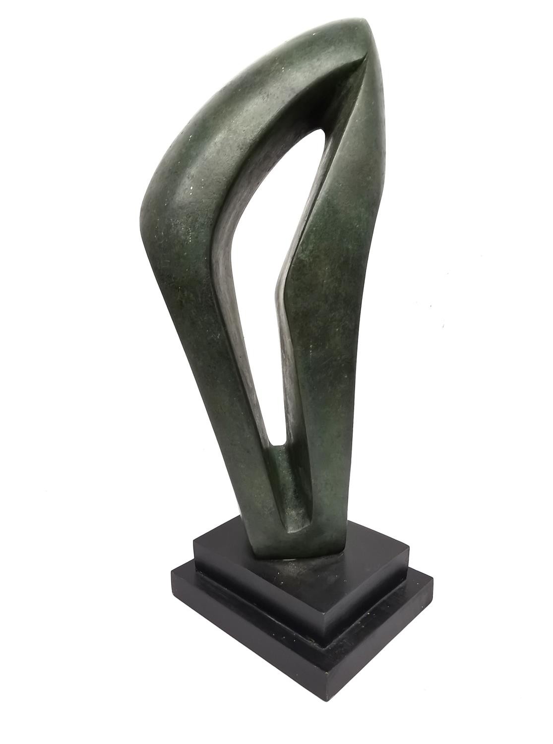 An abstract bronze effect resin sculpture on stepped base. H.41 W.16 D.14cm. - Image 5 of 6