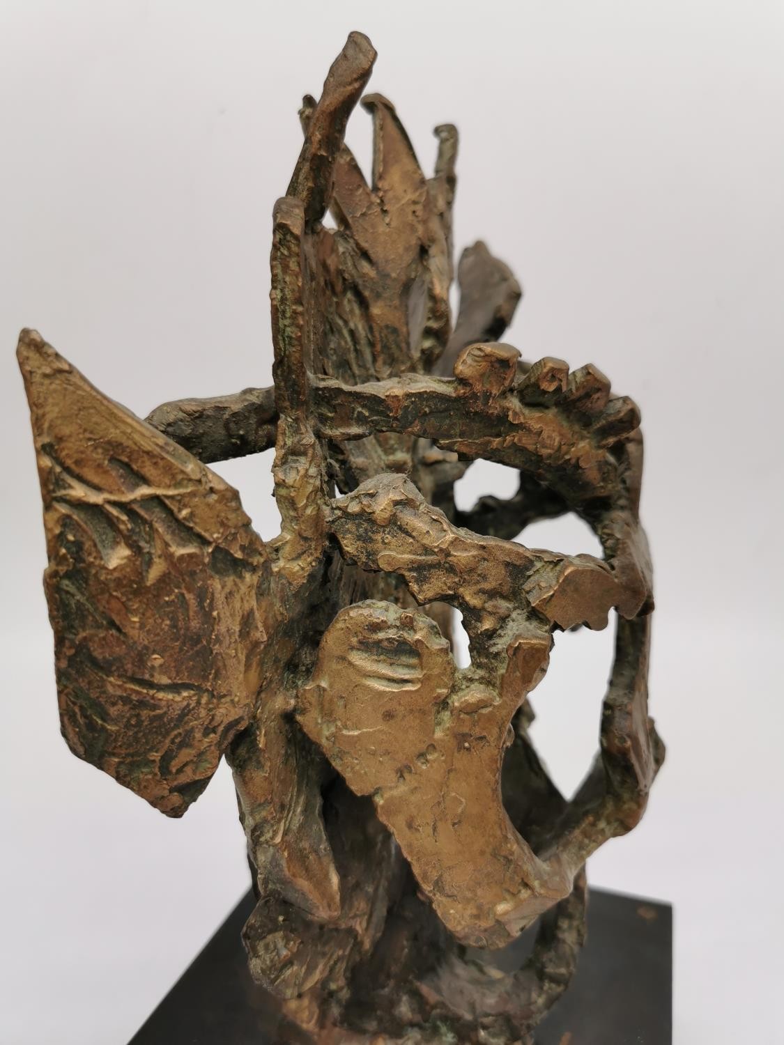A Mid-century bronze sculpture of jagged abstract form, unsigned. Mounted on wooden base. H.31 W. - Image 5 of 6