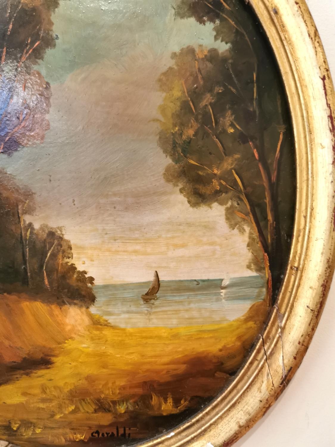 Two gilt framed oval oils on board depicting lake views, signed C.Moraldi. H.34 W.29cm - Image 11 of 13