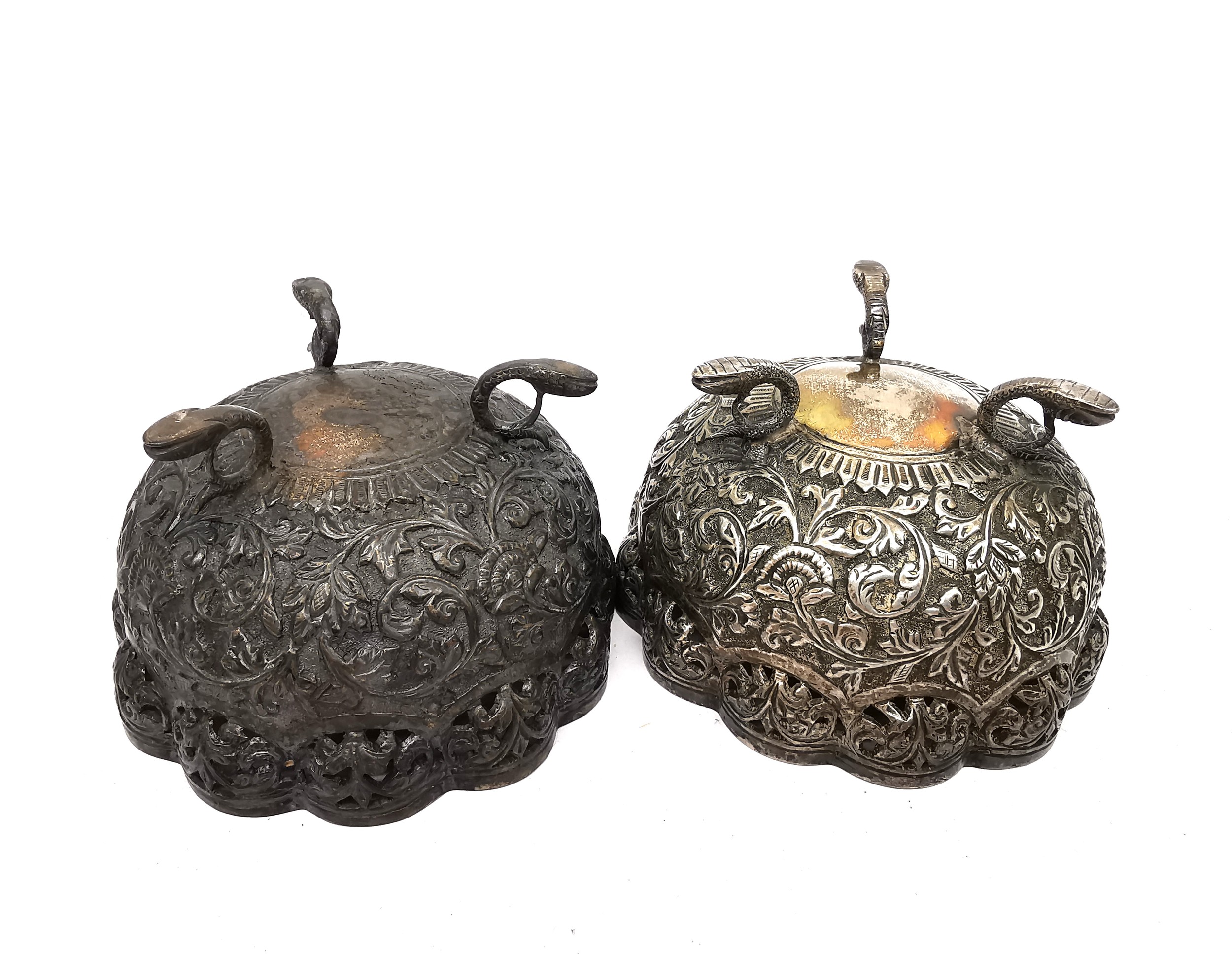 A collection of silver and white metal, including a pair of Indian repoussé white metal (tests as - Image 4 of 7
