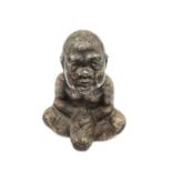 An early 20th century silvered bronze seated buddha in lotus position. H.12cm