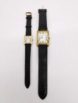 Two gold plated quartz watches, one ladies and one for a gentleman. Ladies watch by Raymond Weil