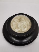 An ebonised framed and glazed 19th century French carved Meerschaum Joseph, Virgin Mother And
