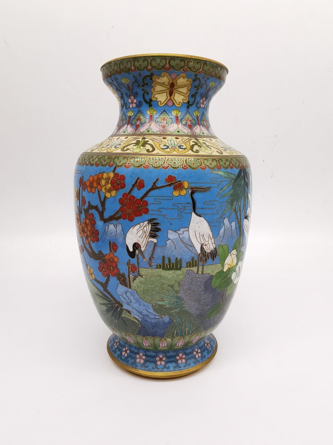 An early 20th century Chinese cloisonné enamel gilt bronze vase with crane, peony and cherry blossom - Image 2 of 9