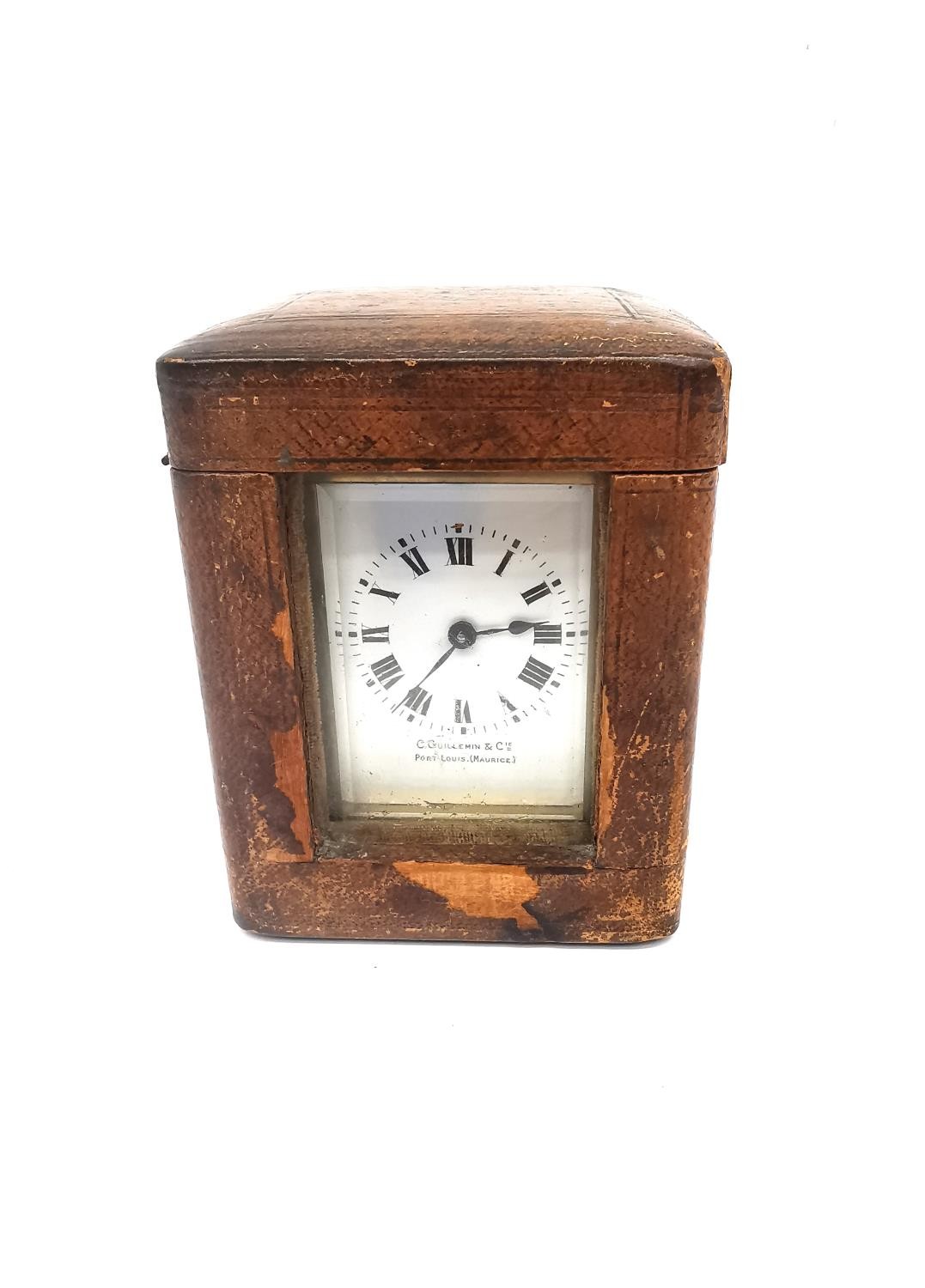 A late 19th century brass leather cased travelling carriage clock with skeleton movement and key. - Image 2 of 17