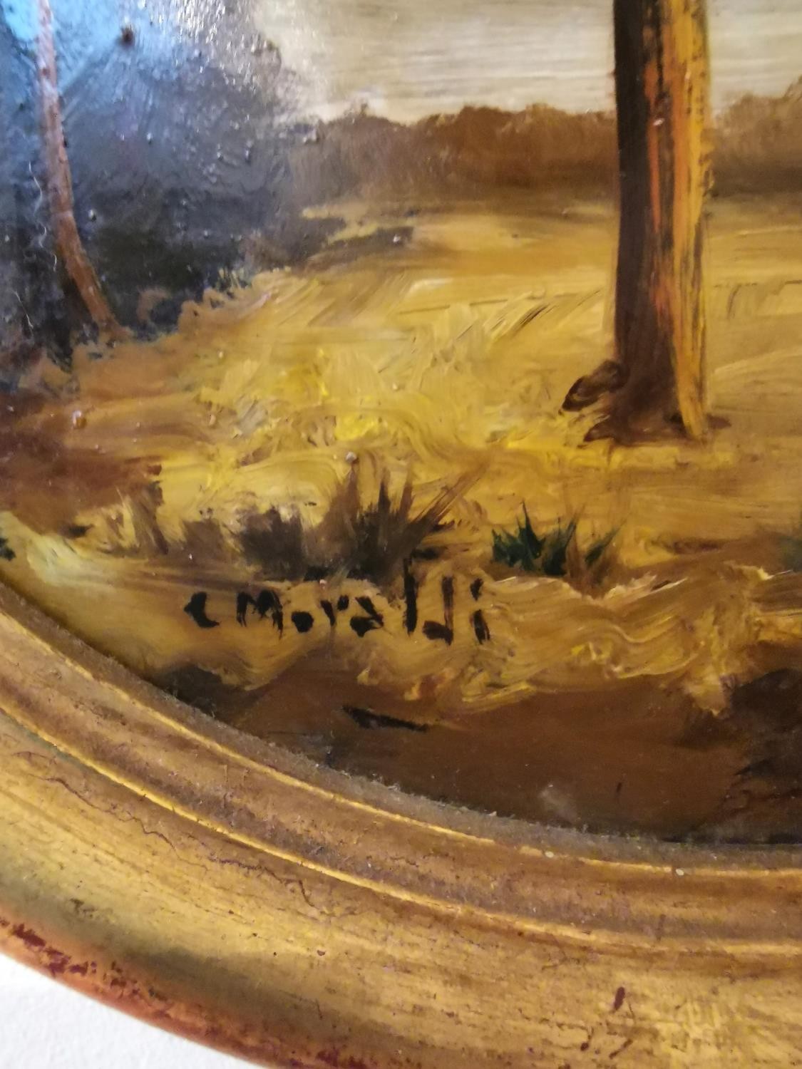 Two gilt framed oval oils on board depicting lake views, signed C.Moraldi. H.34 W.29cm - Image 7 of 13