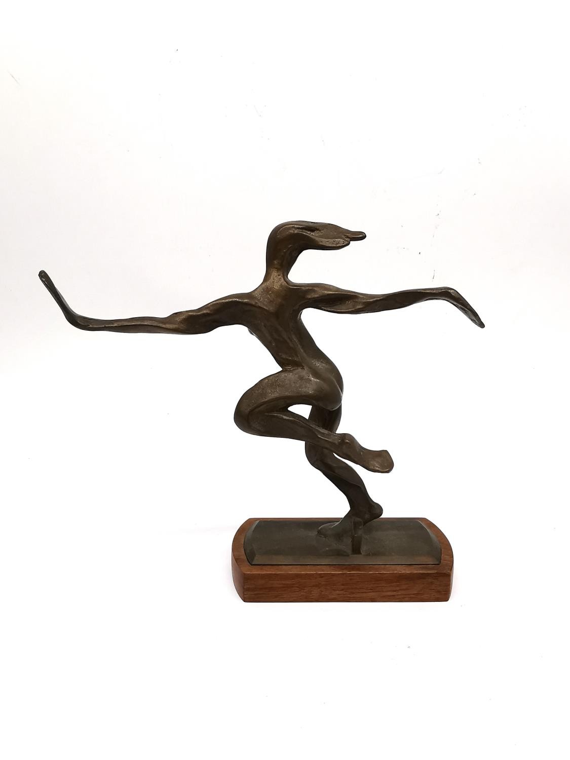 A bronze figure of a dancer on one leg with arms out, wonderful movement, unsigned. Mounted on a - Image 2 of 5