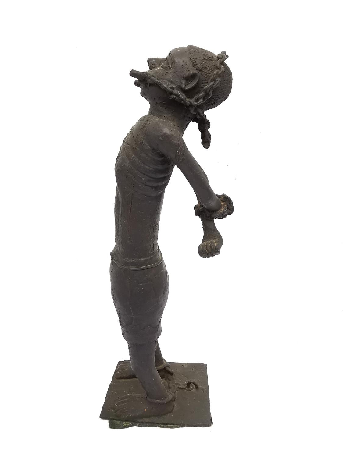 A mid 19th century bronze figure of an African slave, standing gagged, his hands chained behind - Image 2 of 9