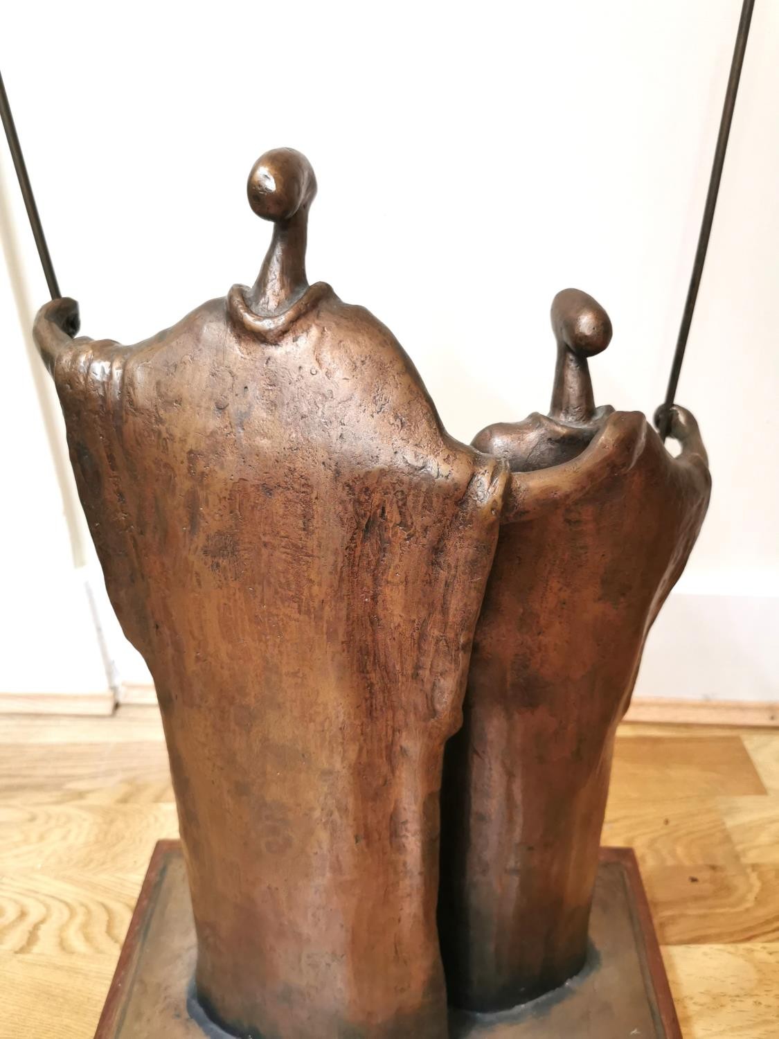 Wim De Roubaix, South African artist, large bronze sculpture of two robed figures holding spears - Image 9 of 11