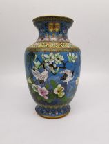 An early 20th century Chinese cloisonné enamel gilt bronze vase with crane, peony and cherry blossom