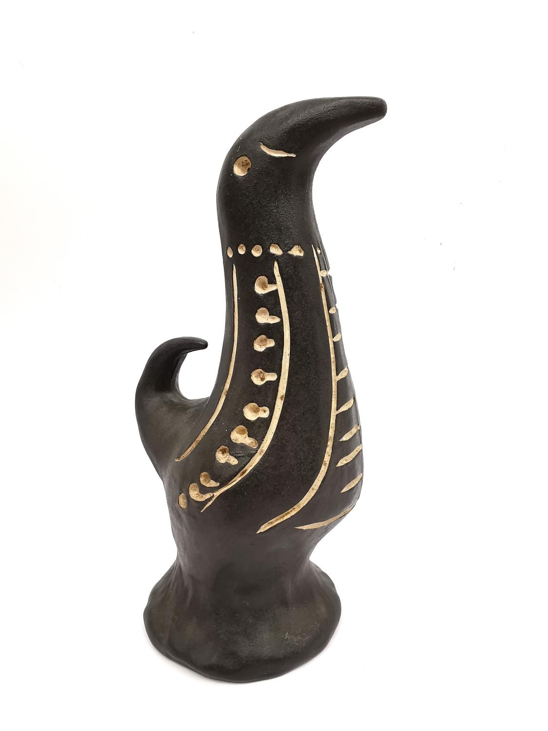 Tibor Reich, A Mid-century Denby Tigoware Madar pottery bird with incised cream design on a black - Image 2 of 5