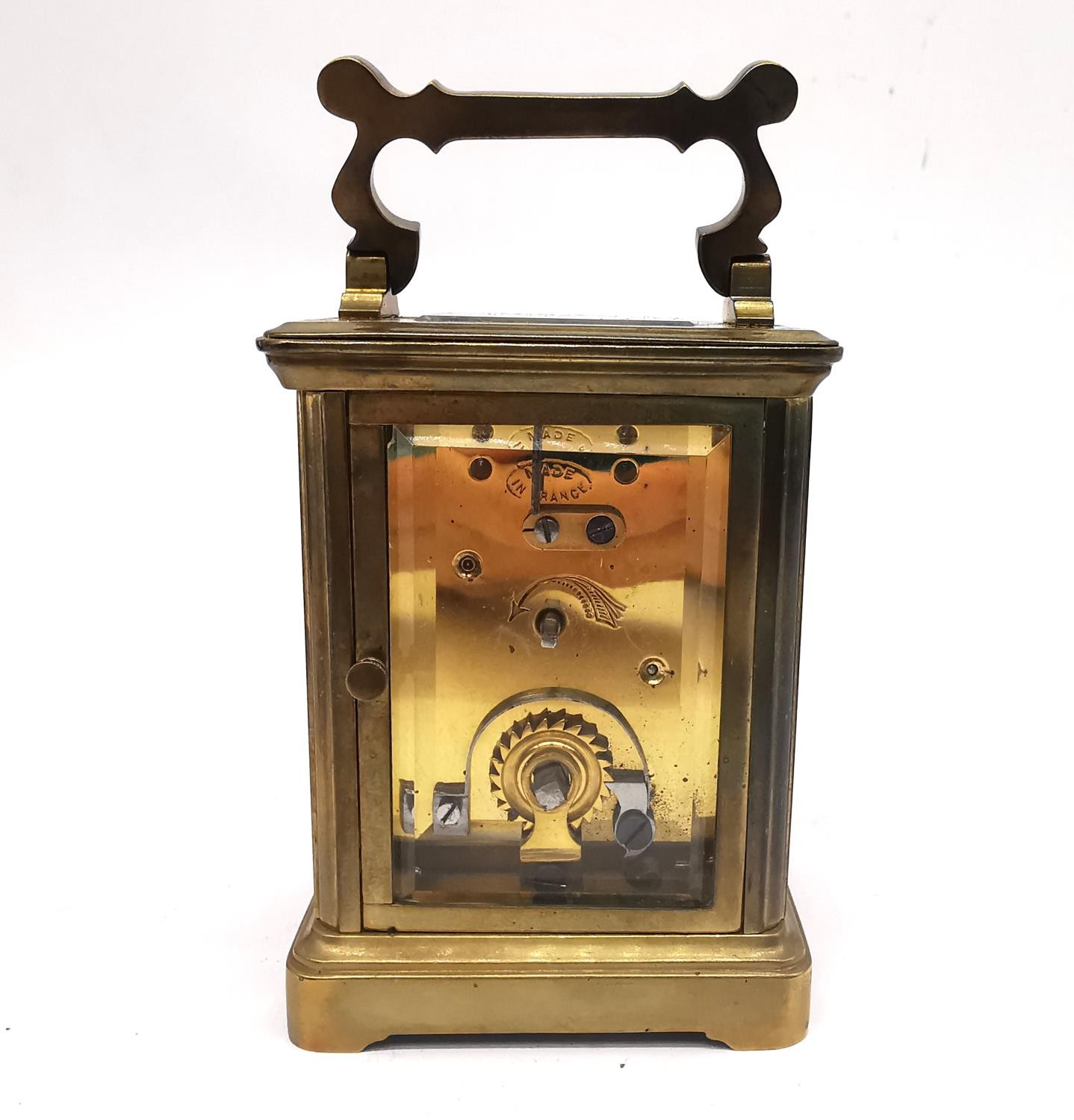 A late 19th century brass leather cased travelling carriage clock with skeleton movement and key. - Image 12 of 17
