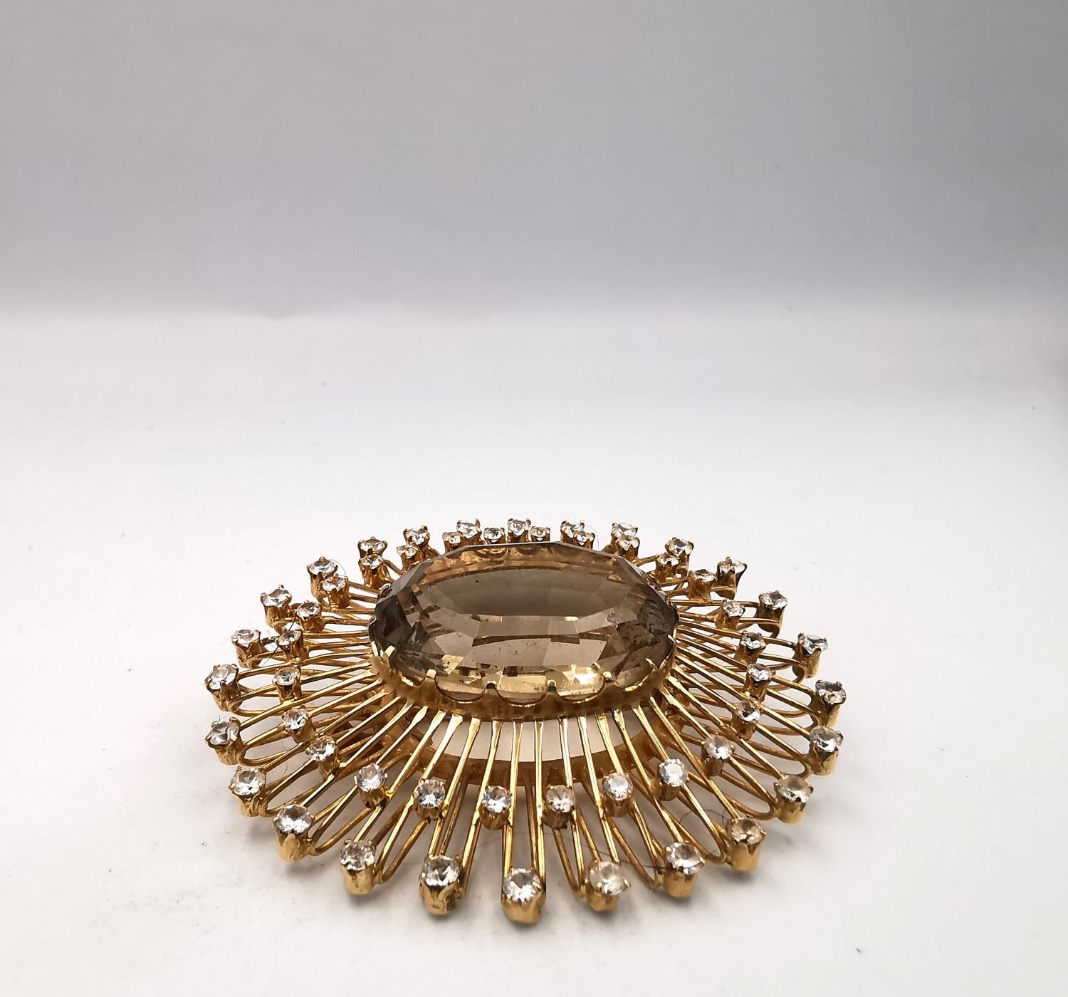 A yellow metal (tests as 9ct) bespoke made sunburst brooch/pendant, set to centre with an oval mixed - Image 4 of 6