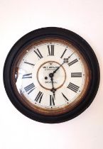 Late 19th / early 20th century Mahogany circular cased wall clock, the face with Roman numerals