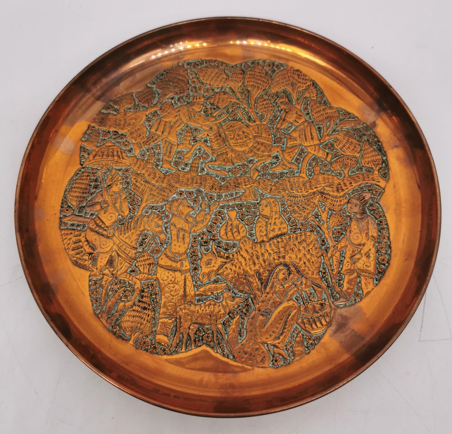 A collection of five early 20th century Persian copper repousse dishes, including a pair of coasters - Image 3 of 5