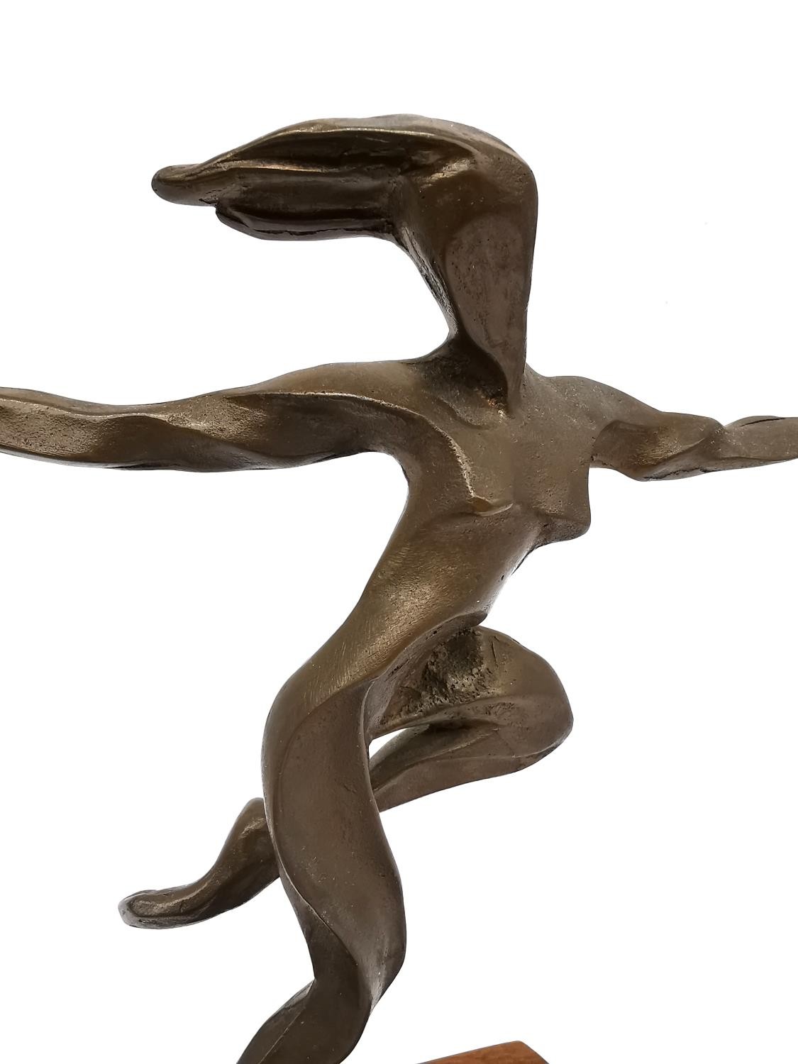 A bronze figure of a dancer on one leg with arms out, wonderful movement, unsigned. Mounted on a - Image 4 of 5