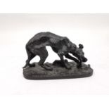 After Pierre-Jules Mene, French, (1810 - 1879), a miniature bronze sculpture of a hunting dog with