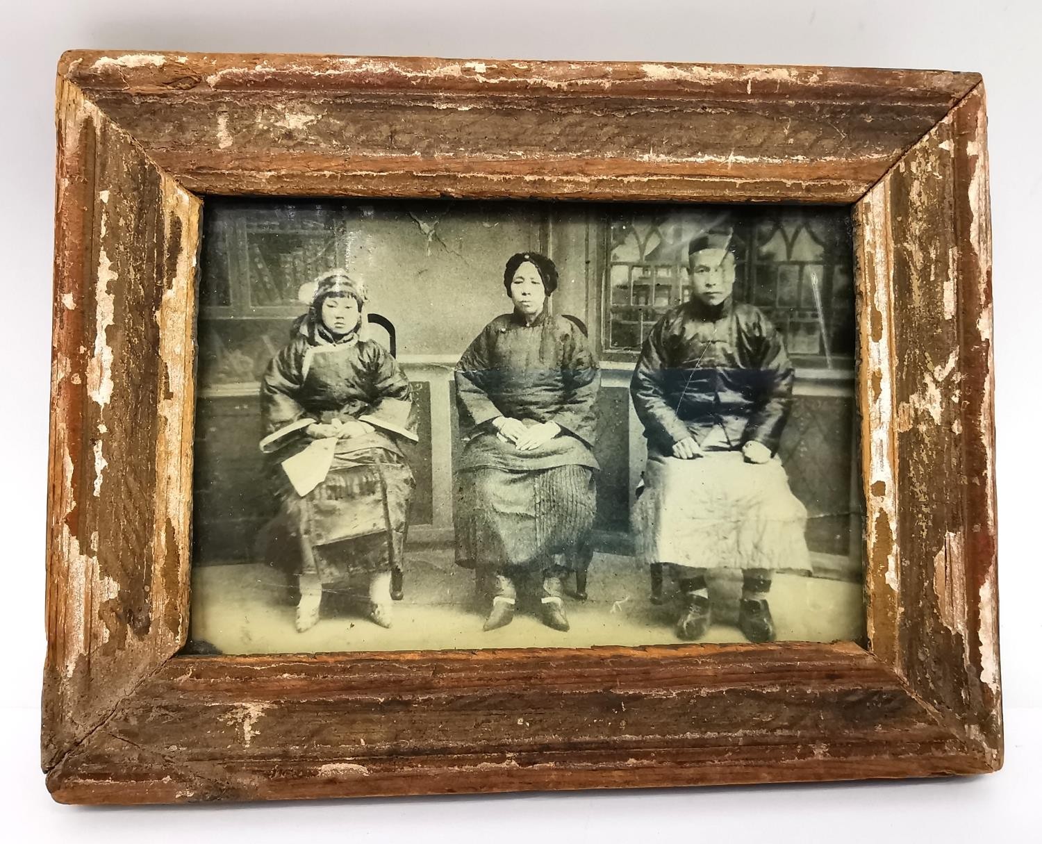 A Chinese framed and glazed 19th century black and white photograph depicting three Chinese people - Image 5 of 5