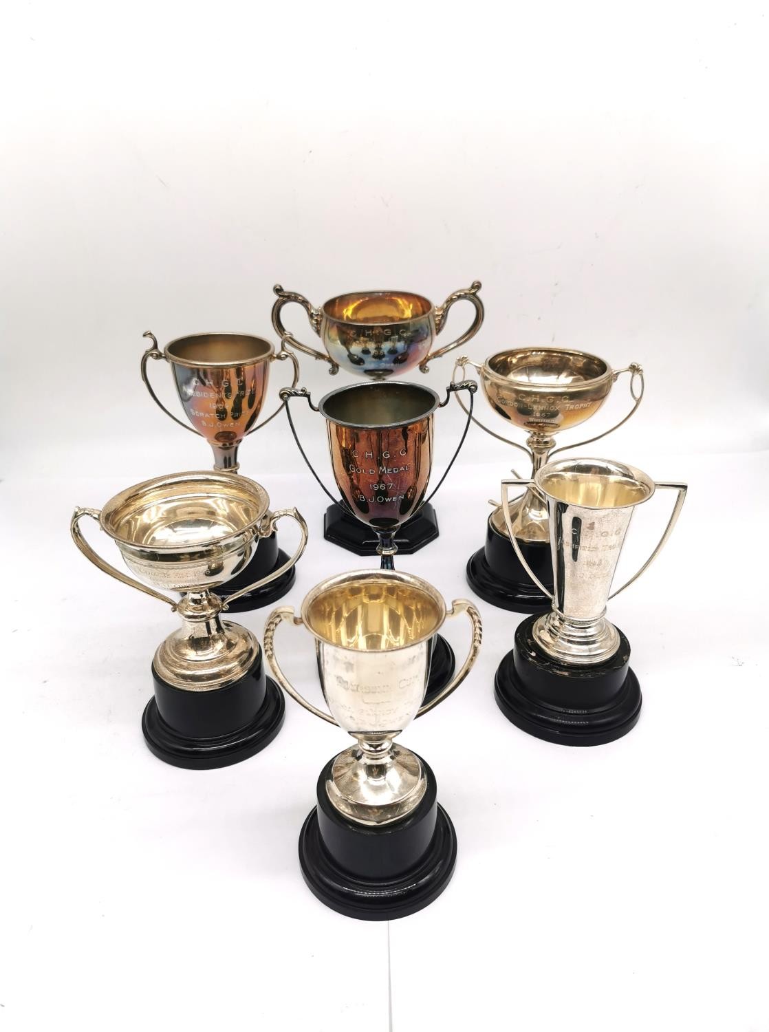 A collection of seven silver golfing competition trophies with inscriptions. Various makers. Tallest - Image 2 of 17