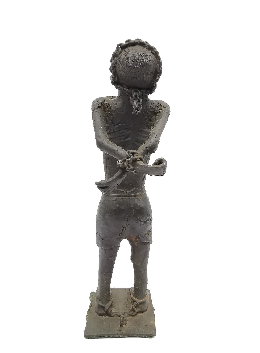 A mid 19th century bronze figure of an African slave, standing gagged, his hands chained behind - Image 3 of 9