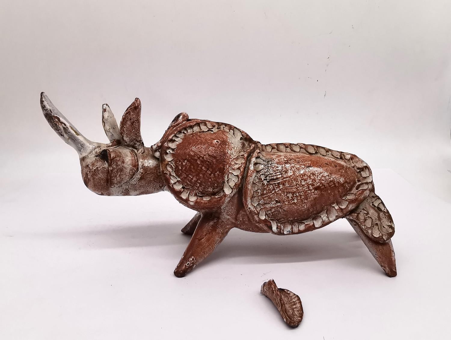 Stanislas Reychan (1897 - 1994), fired earthenware and tin glaze pottery sculpture of a rhino. - Image 6 of 6