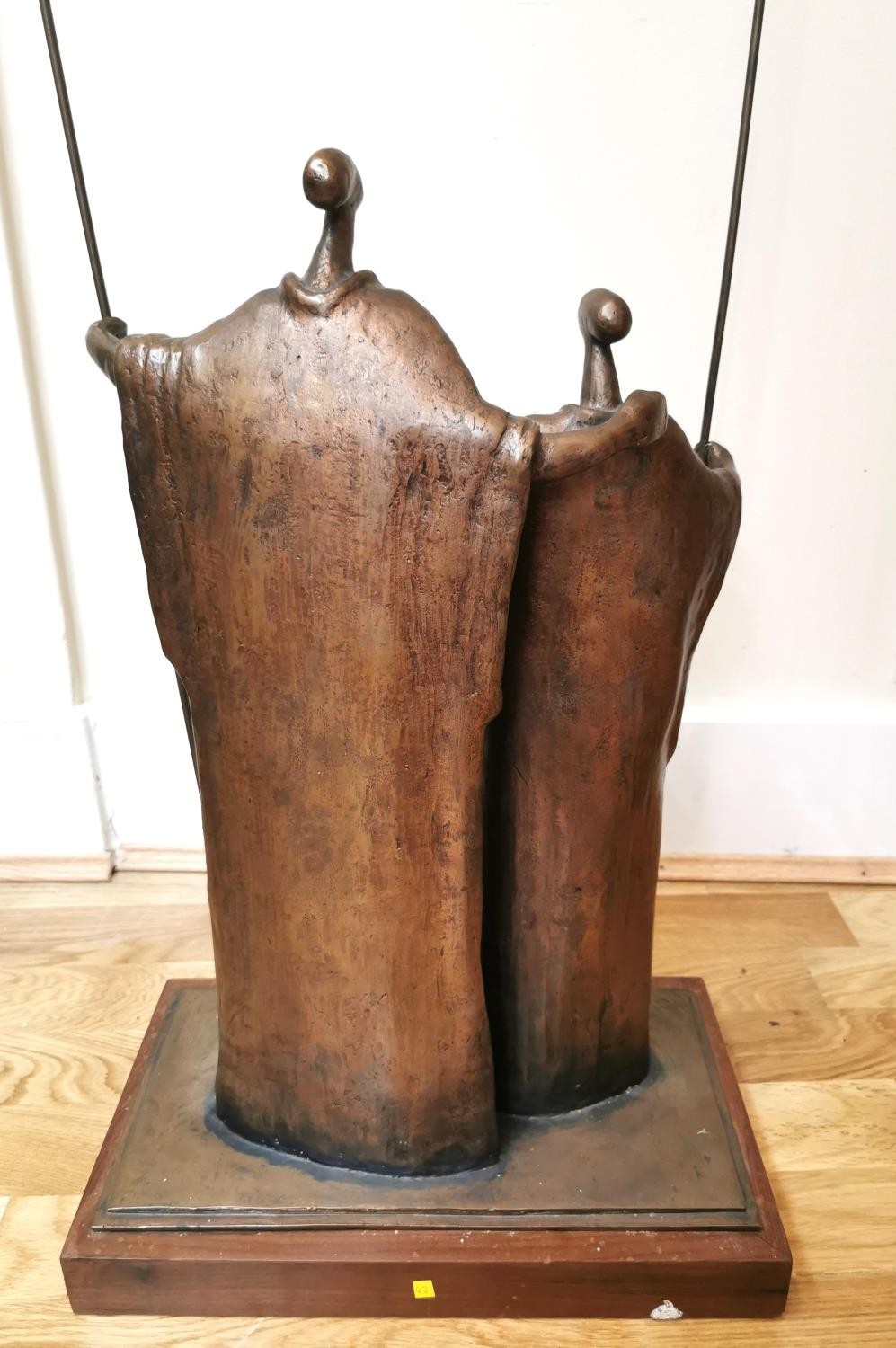 Wim De Roubaix, South African artist, large bronze sculpture of two robed figures holding spears - Image 8 of 11