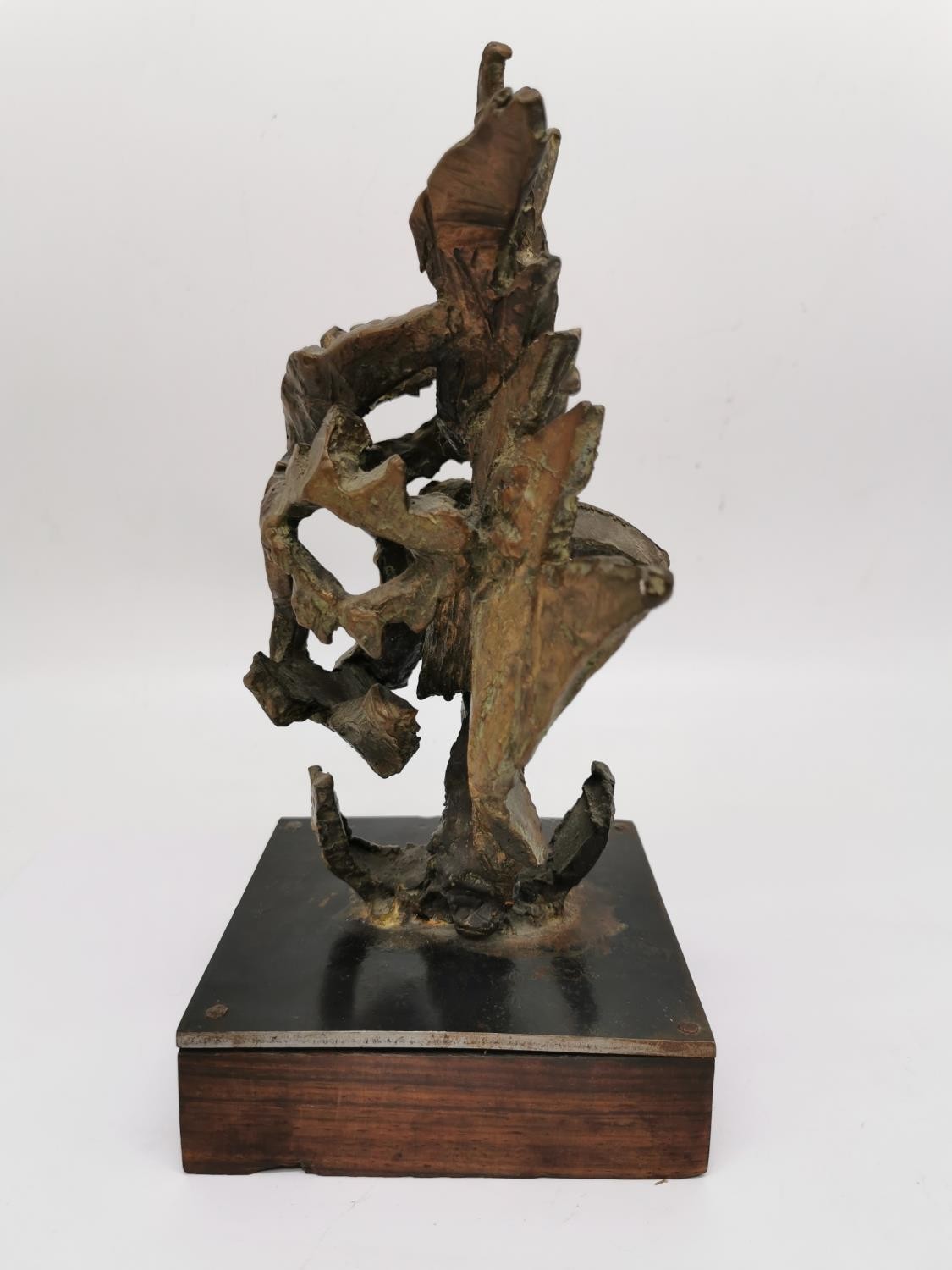 A Mid-century bronze sculpture of jagged abstract form, unsigned. Mounted on wooden base. H.31 W. - Image 2 of 6