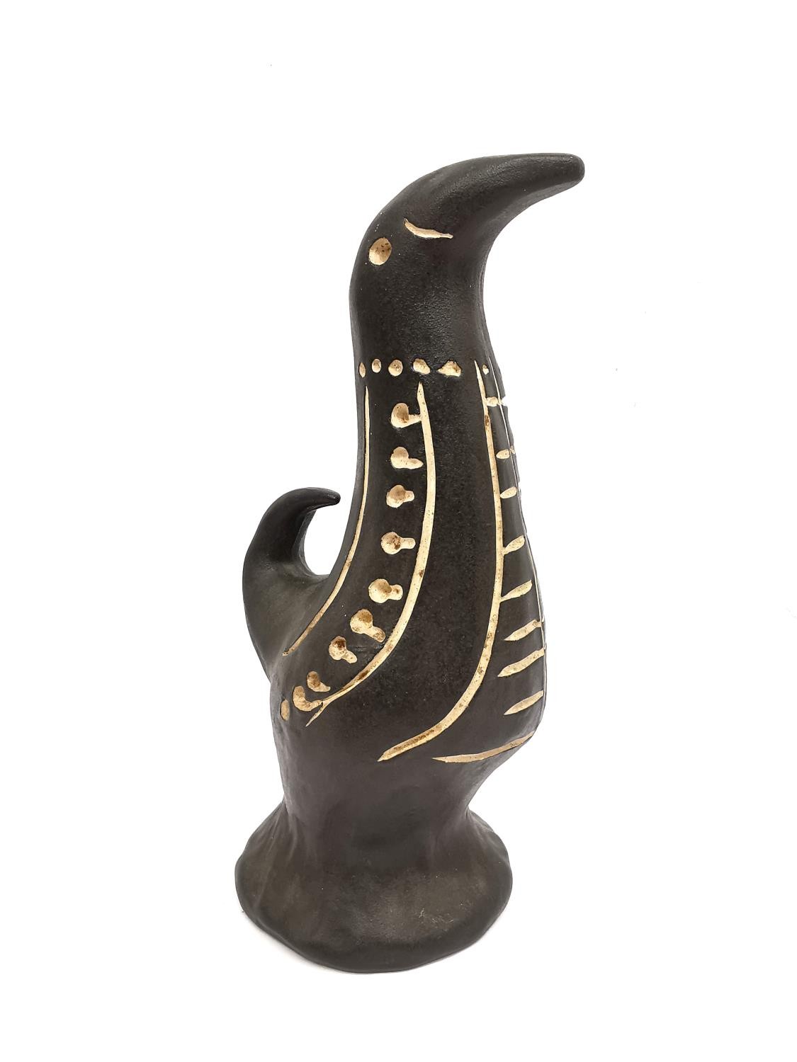 Tibor Reich, A Mid-century Denby Tigoware Madar pottery bird with incised cream design on a black - Image 4 of 5