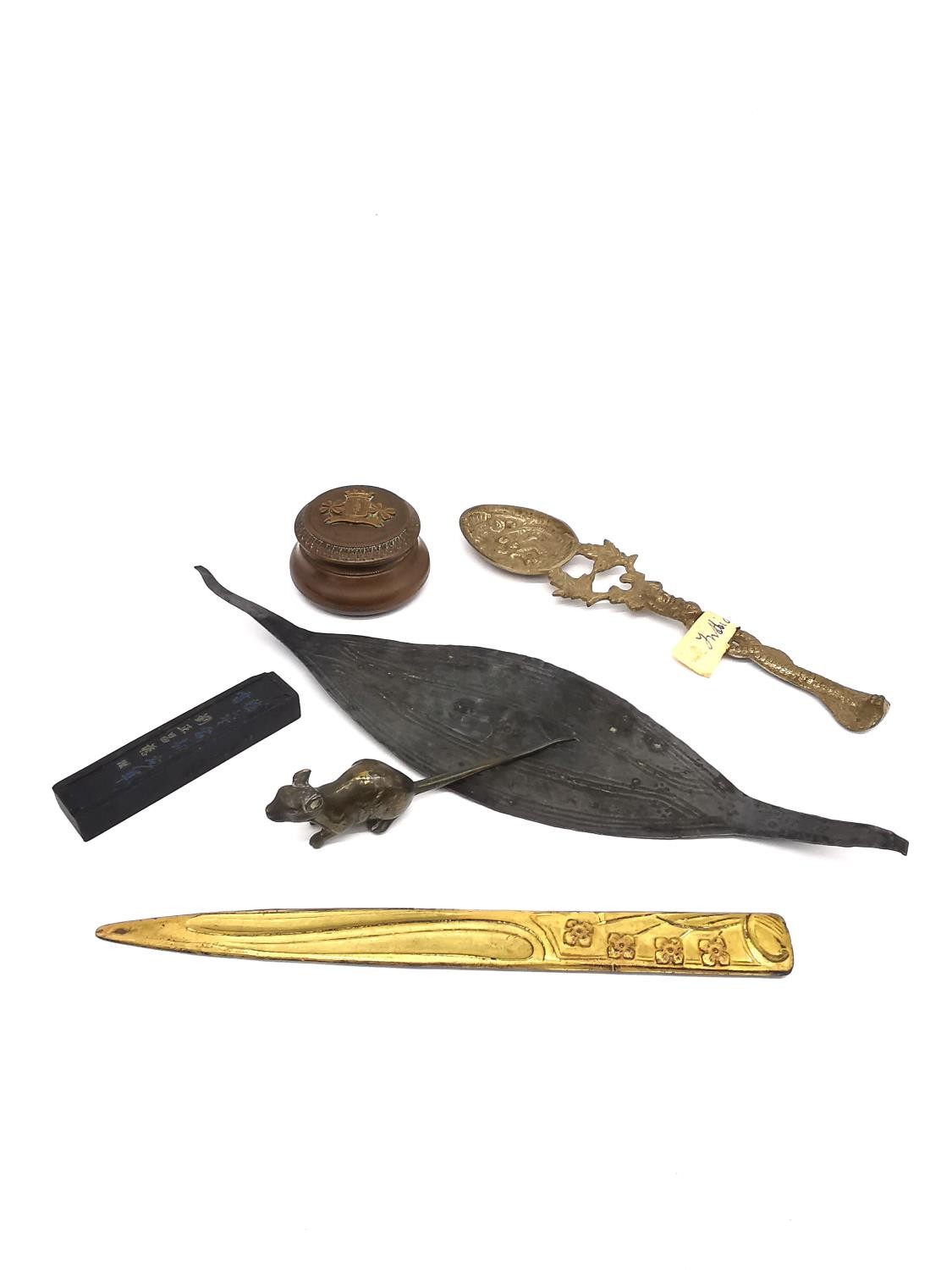 A miscellaneous collection of items to include an Indian brass spoon with cobra finial, an Art - Image 2 of 9