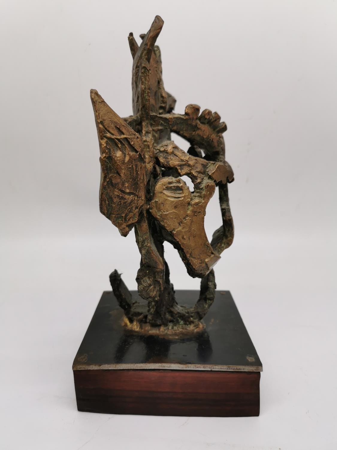 A Mid-century bronze sculpture of jagged abstract form, unsigned. Mounted on wooden base. H.31 W. - Image 4 of 6