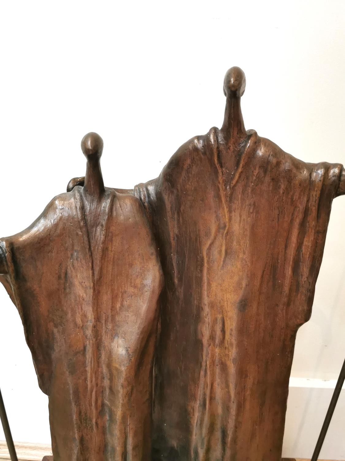 Wim De Roubaix, South African artist, large bronze sculpture of two robed figures holding spears - Image 2 of 11