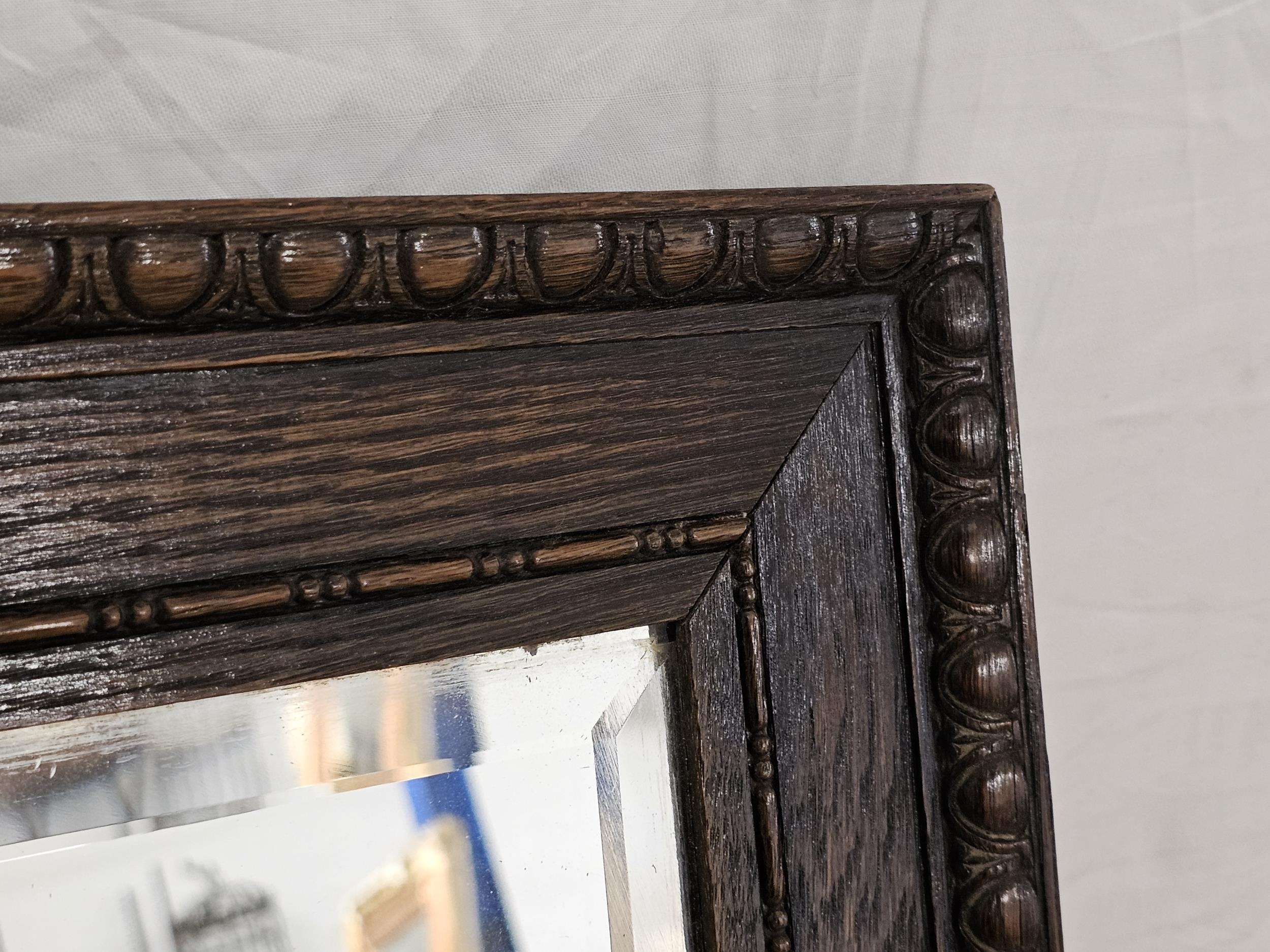 Wall mirror, mid century oak with bevelled plate. H.44 W.115cm. - Image 2 of 5