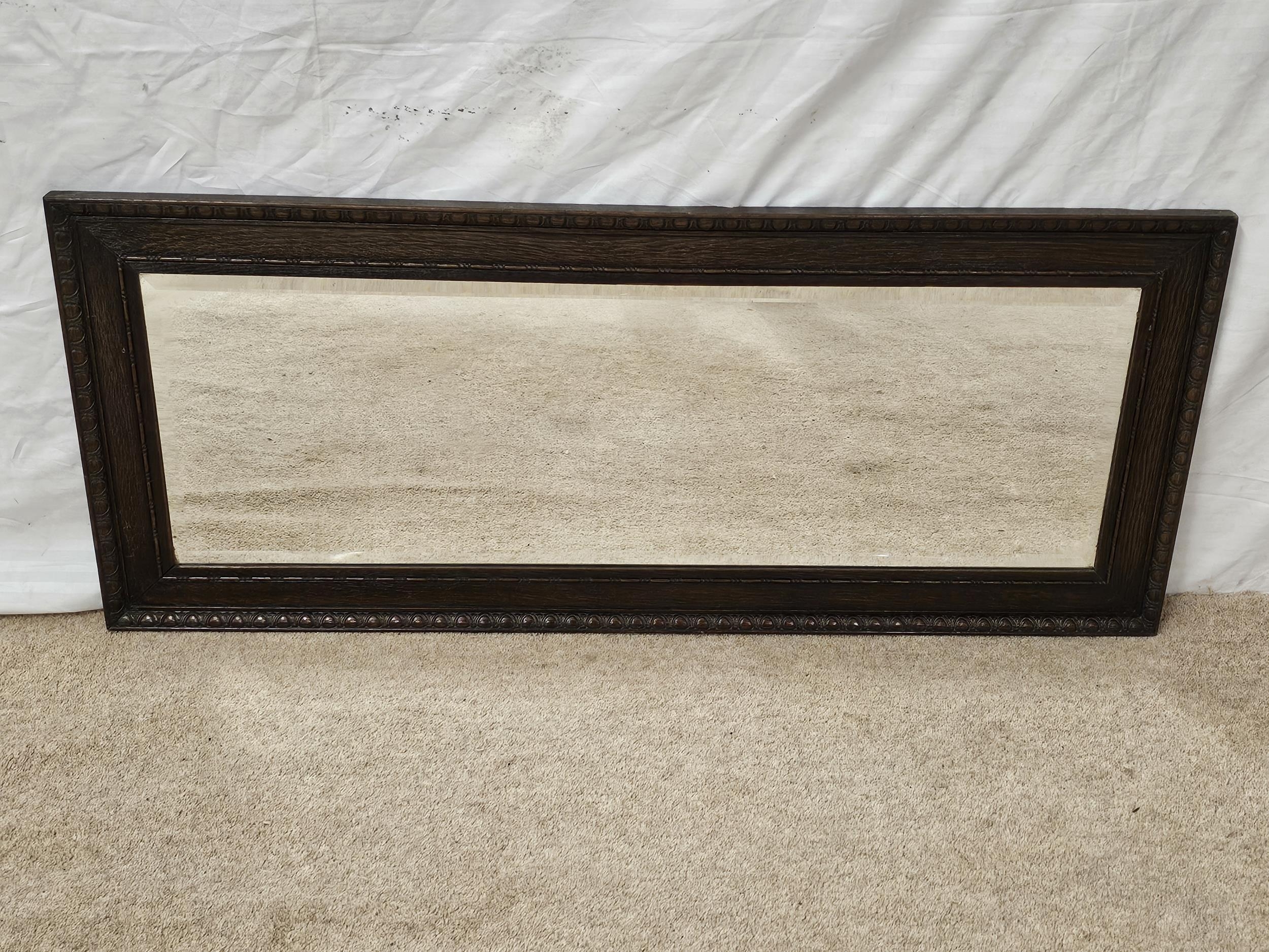 Wall mirror, mid century oak with bevelled plate. H.44 W.115cm. - Image 5 of 5