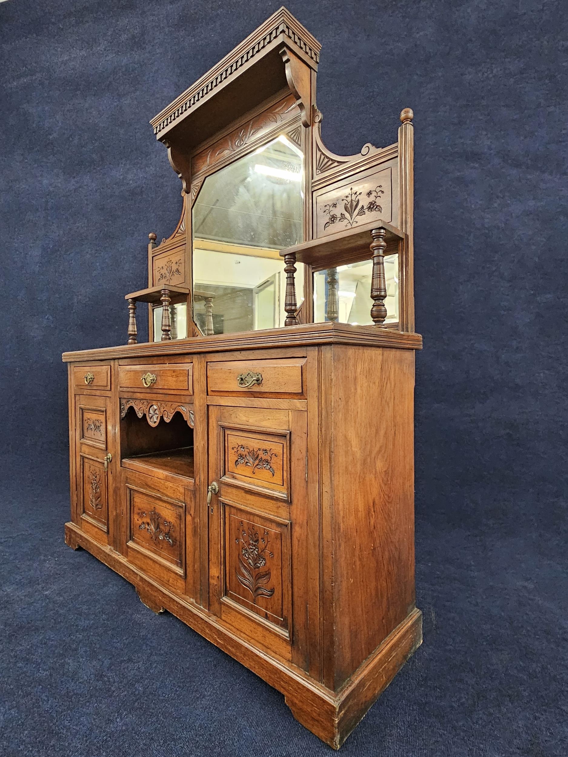 A late Victorian walnut sideboard. H.188 W.150 D.46cm. - Image 2 of 6