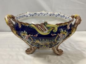 A 19th century Griffon Barbotine jardiniere. H.19.5 W.35cm.