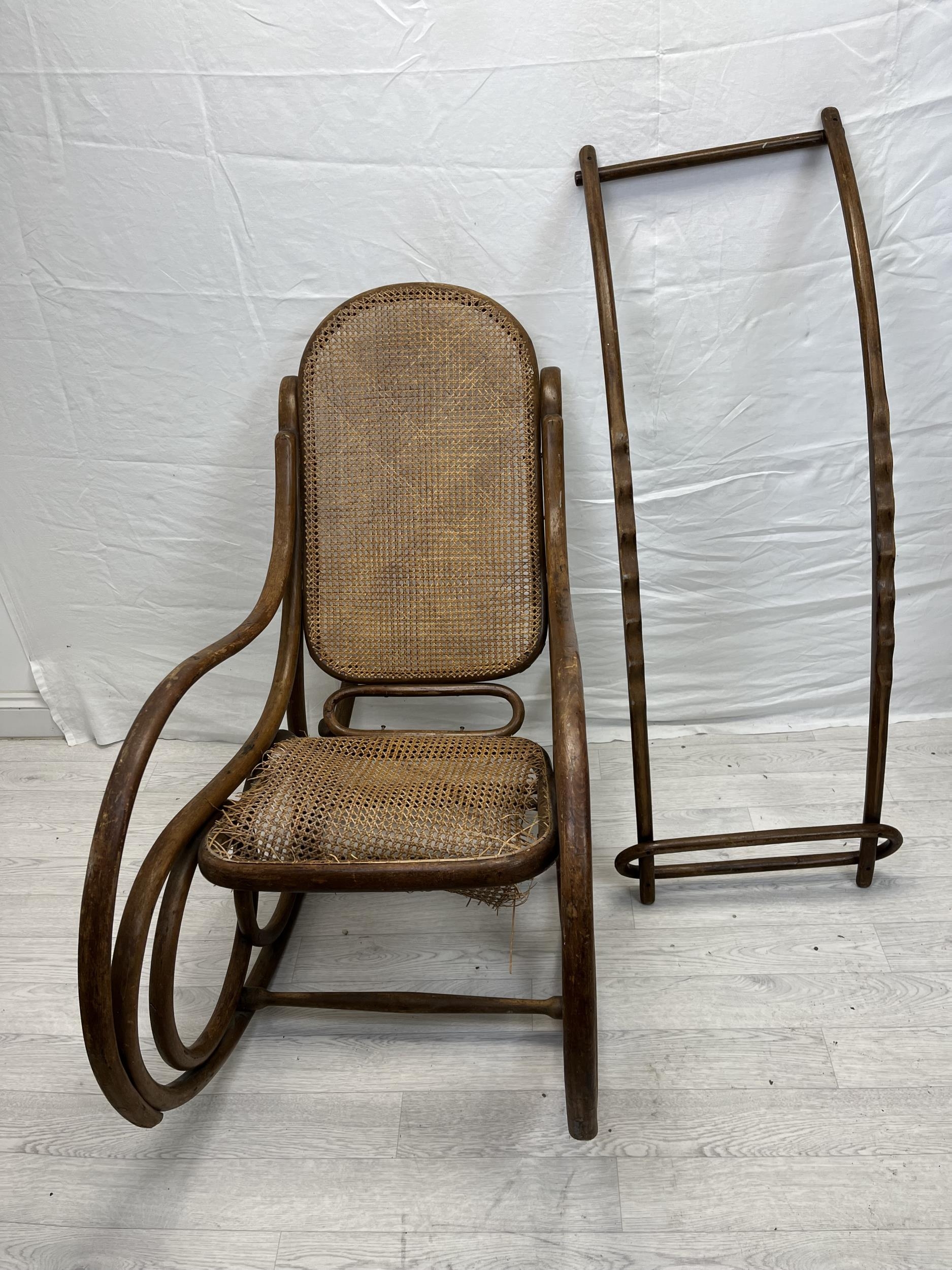 Rocking chair, 19th century Thonet style bentwood with it's separate adjustable runner/footrest. H. - Image 6 of 6