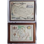 Two 19th century hand coloured engraved maps, Kent and Worcestershire, framed and glazed. Largest is