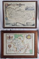 Two 19th century hand coloured engraved maps, Kent and Worcestershire, framed and glazed. Largest is