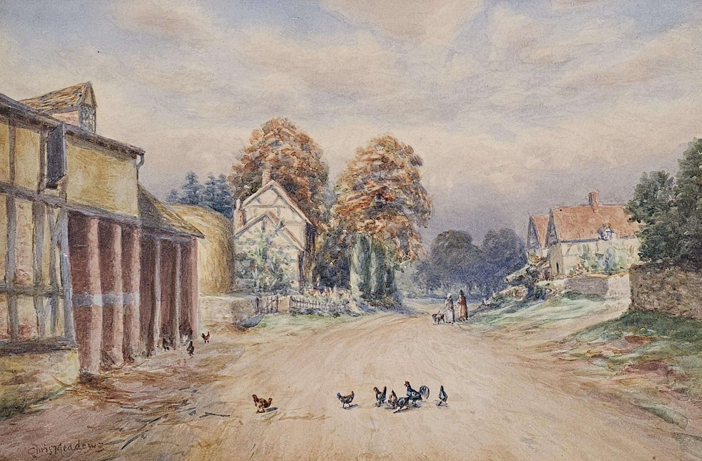 A framed and glazed watercolour, Warwickshire village scene, signed Chris Meadows. H.58 W.78cm.